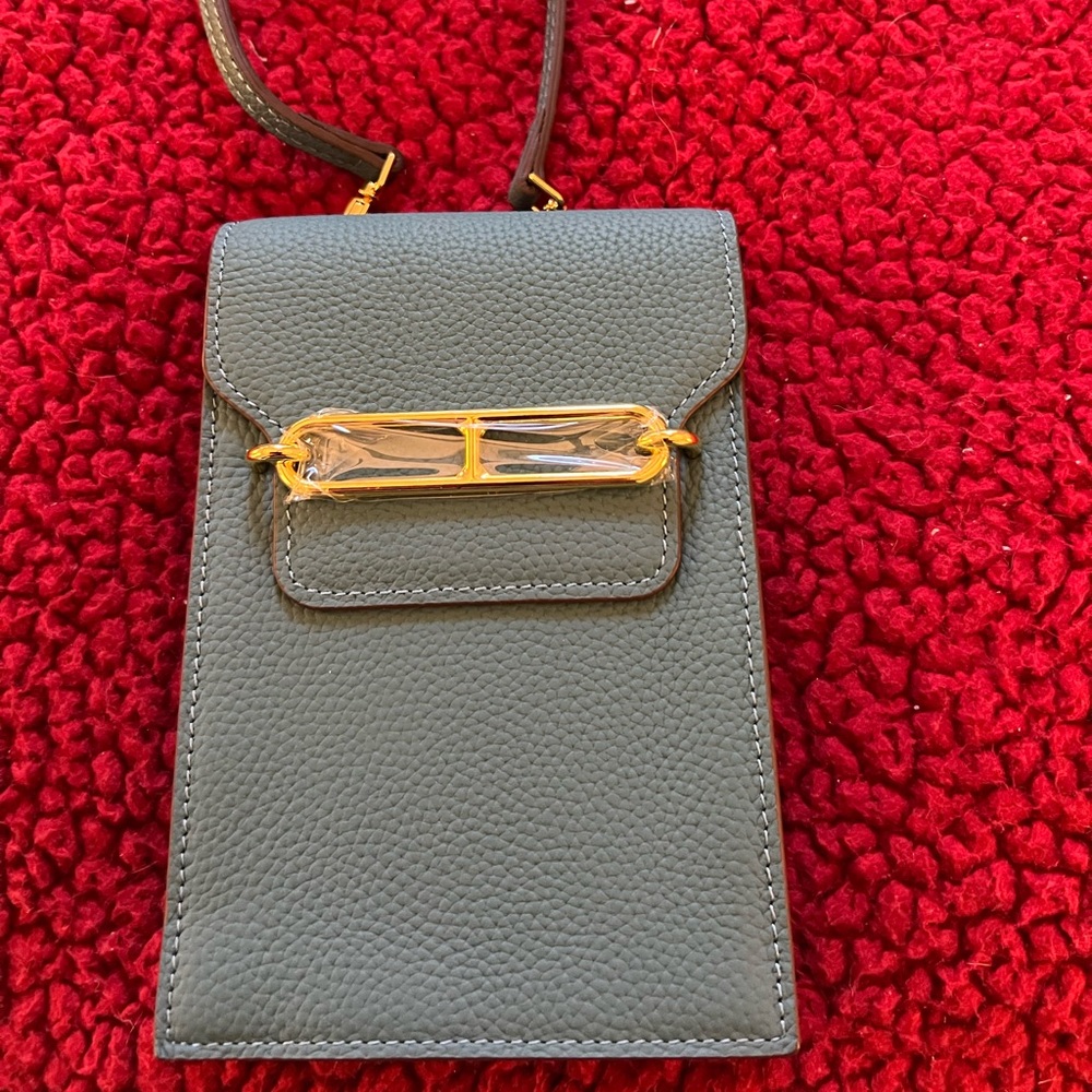 Teal leather crossbody phone/wallet bag